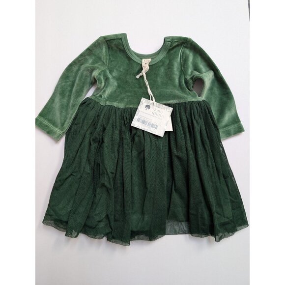 kate quinn Other - Kate Quinn Organic Cotton Velour Tulle Dress 6-12 Shaded Spruce Green Holiday